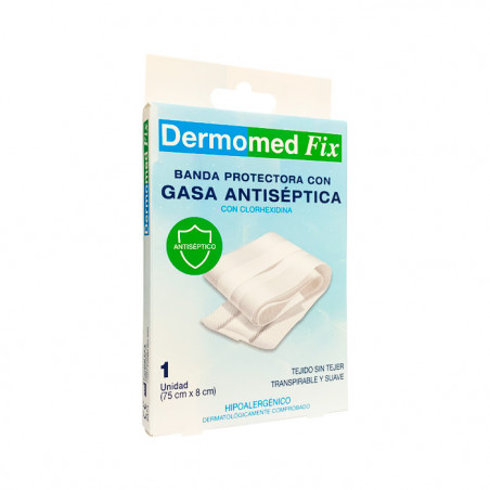 DERMOMED FIX BANDA PROTECTORA CON GASA ANTISÉPTICA 1U (75CM X 8CM)